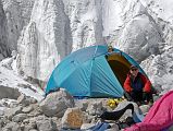 9 11 Jerome Ryan, Dangles At East Col Camp Tent With Glacier Behind
